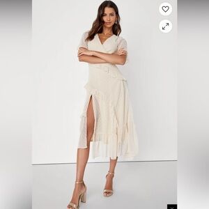 Lulus Next to You Cream Swiss Dot Ruffled Midi Dress